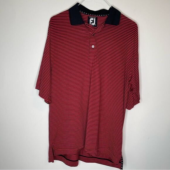 FootJoy Red-Black Striped Short Sleeve Golf Polo in Size Large - Picture 5 of 6